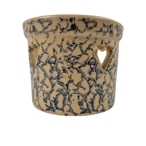 Vintage Open Potpourri Robinson Ransbottom Spongeware Blue Heart Cutout - Picture 6 of 10